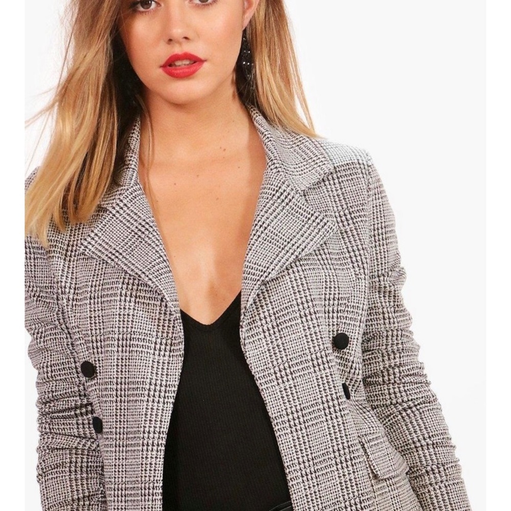 Petite Check Button Sleeve Blazer